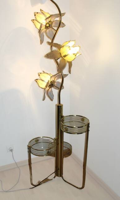 Floor lamp with flower bed - Hollywood Regency, brass and glass, 1970s.