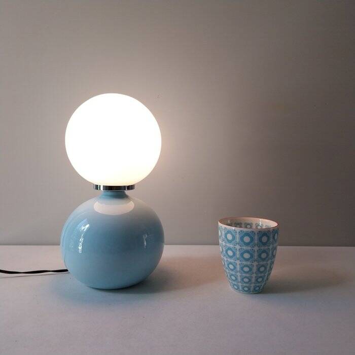 Italian ceramic table lamps with opaline glass shades.