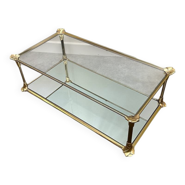 Élégante table basse vintage en laiton miroir, France des années 1980.