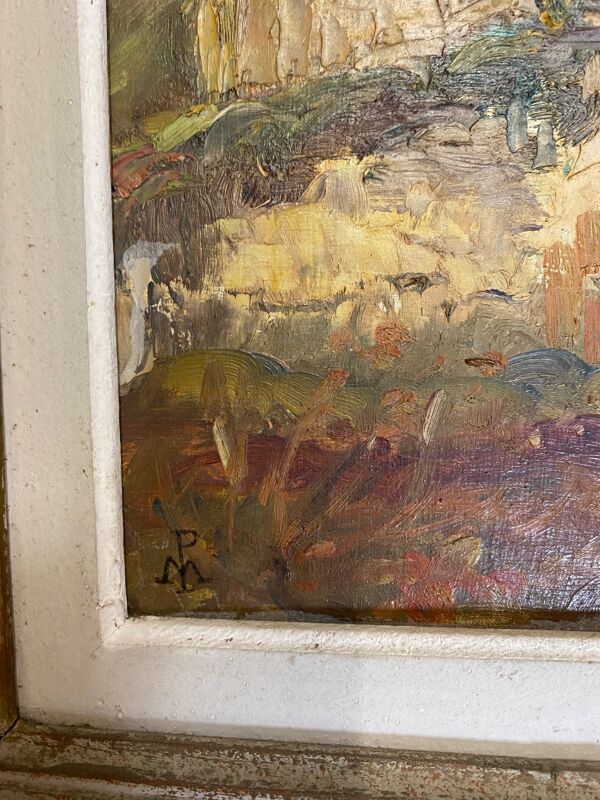 Ferme basque peinture huile signée marcel poissonnié début xxème avec cadre