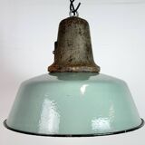 Industrial Petrol Enamel Factory Lamp with Cast Iron Top, 1960s