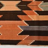 3x10 Orange  Brown Geometric Kilim Runner Rug, Handmade Wool Rug, 108x297Cm