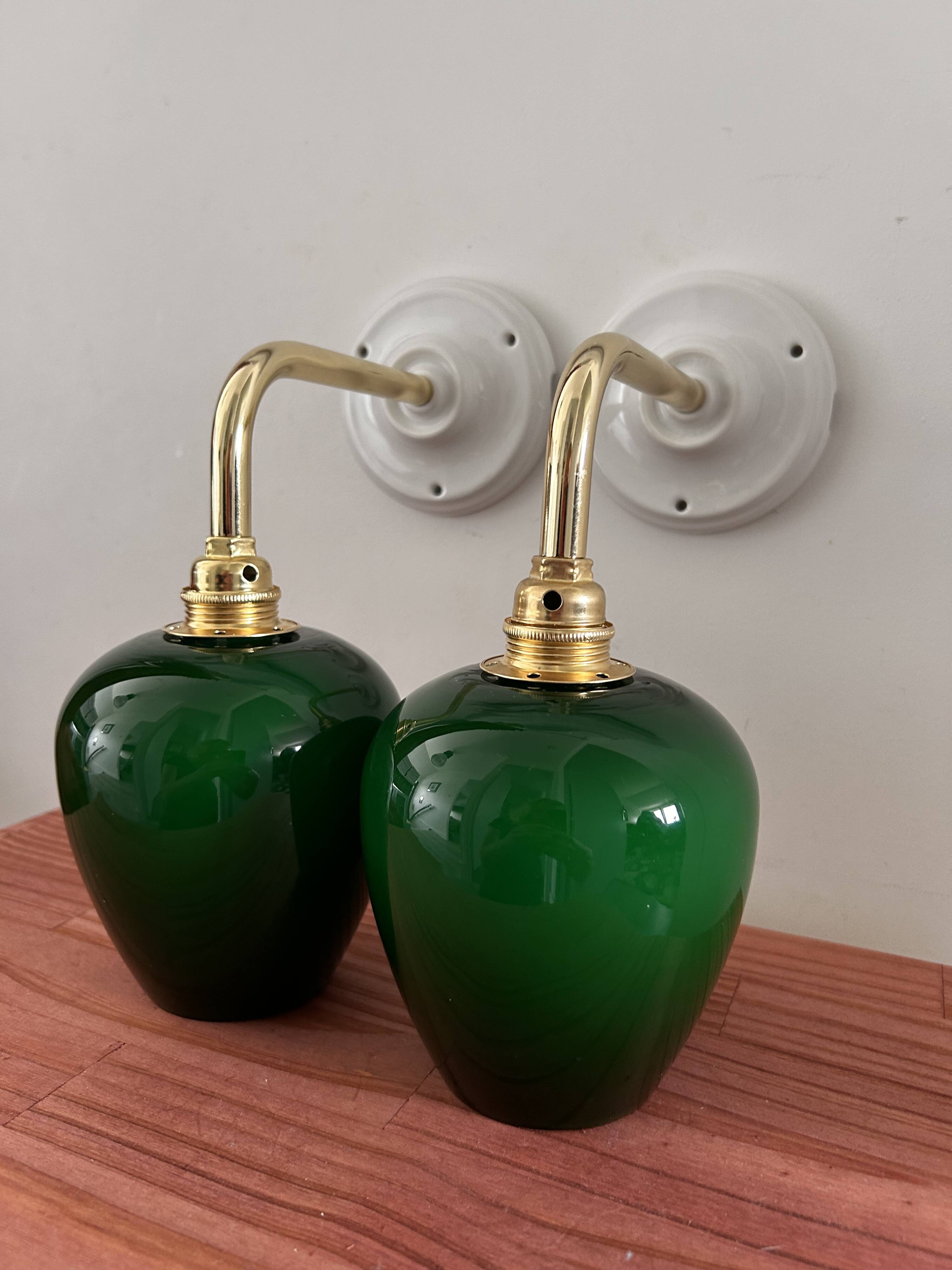Pair of green opaline wall lights