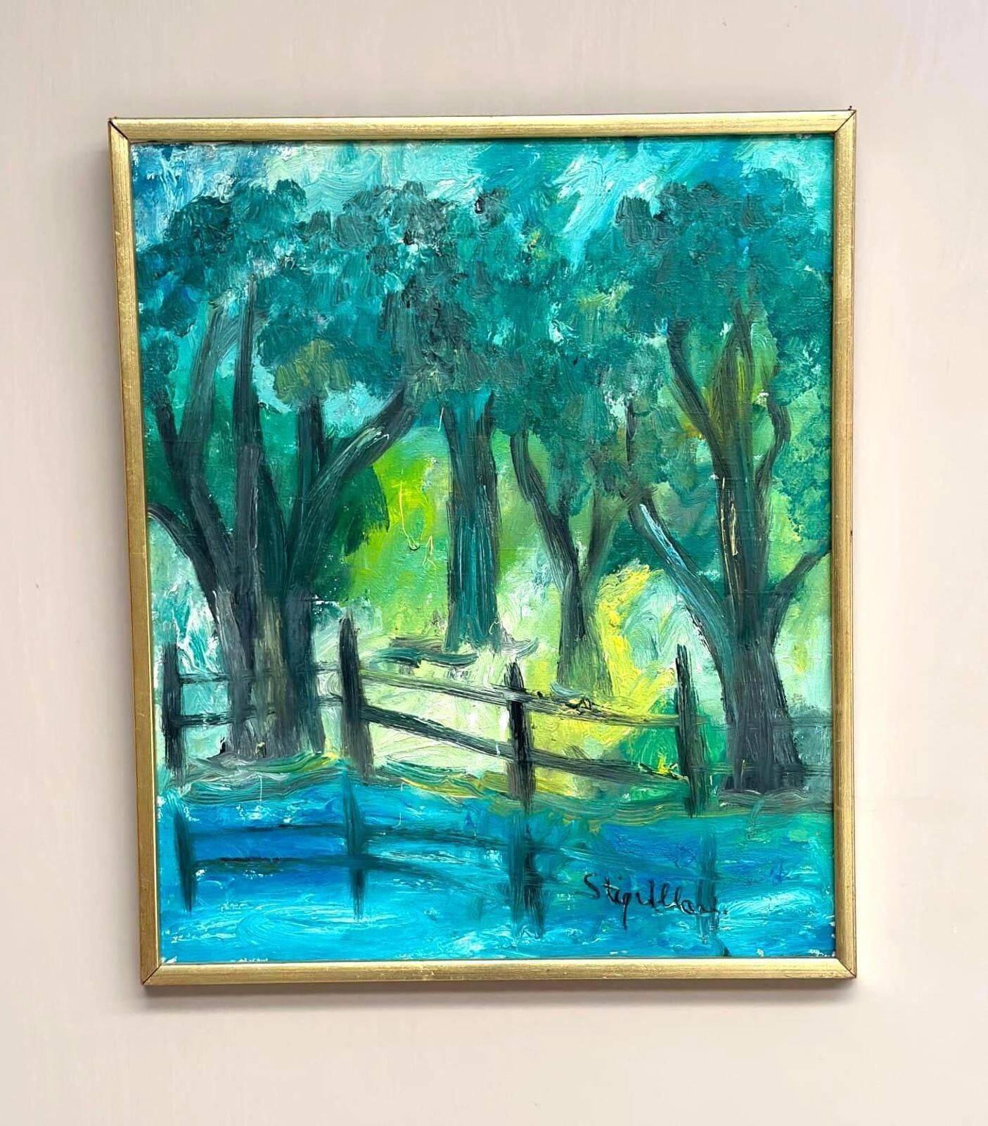 Original Swedish Oil On Canvas – “Forest Gate” By Stig Allan – Vintage & Framed – 57 × 49 Cm