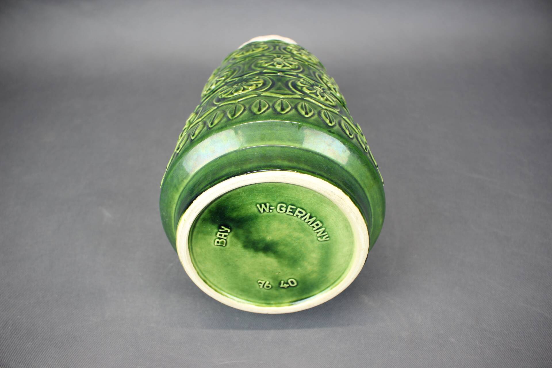 Large Mid-Century BAY Keramik Green Relief Vase, West Germany, 1970s