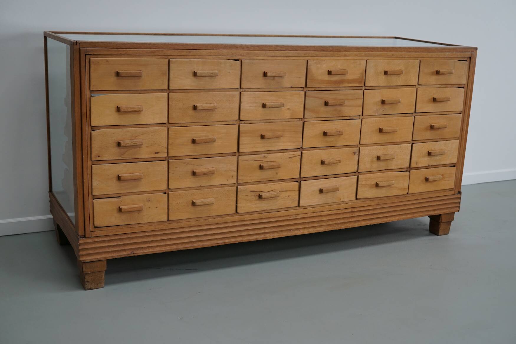 Antique British maple & oak haberdashery cabinet or shop counter, 1930s