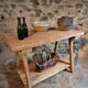 Old French work table / kitchen island / console, beech and chestnut, circa 1930–1950