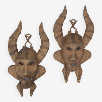 Pair of African brass masks, 1970s