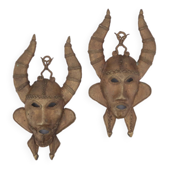 Pair of African brass masks, 1970s