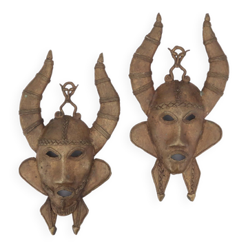 Pair of African masks in brass, 1970s