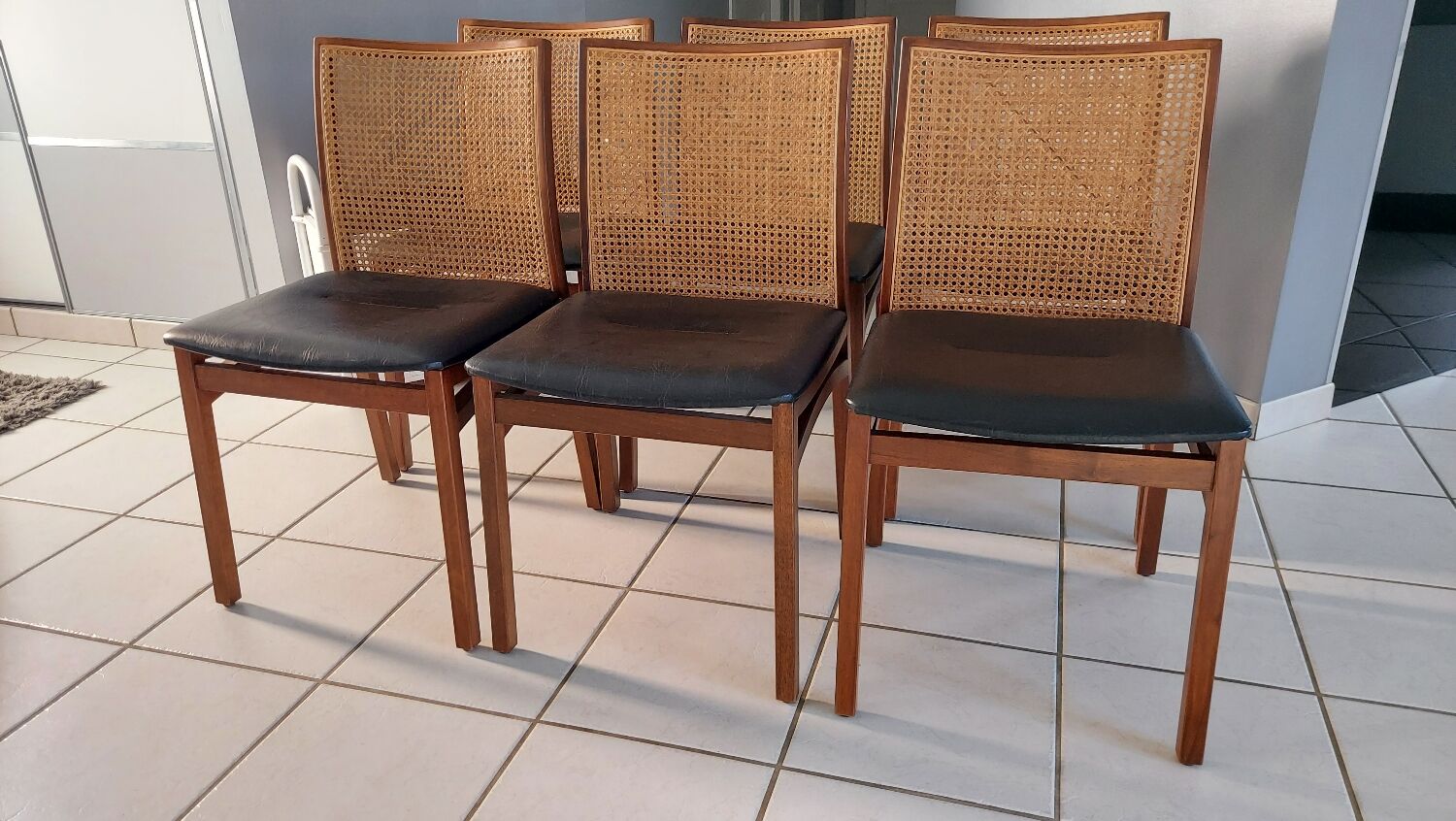 Suite of 6 vintage Scandinavian teak chairs 1970