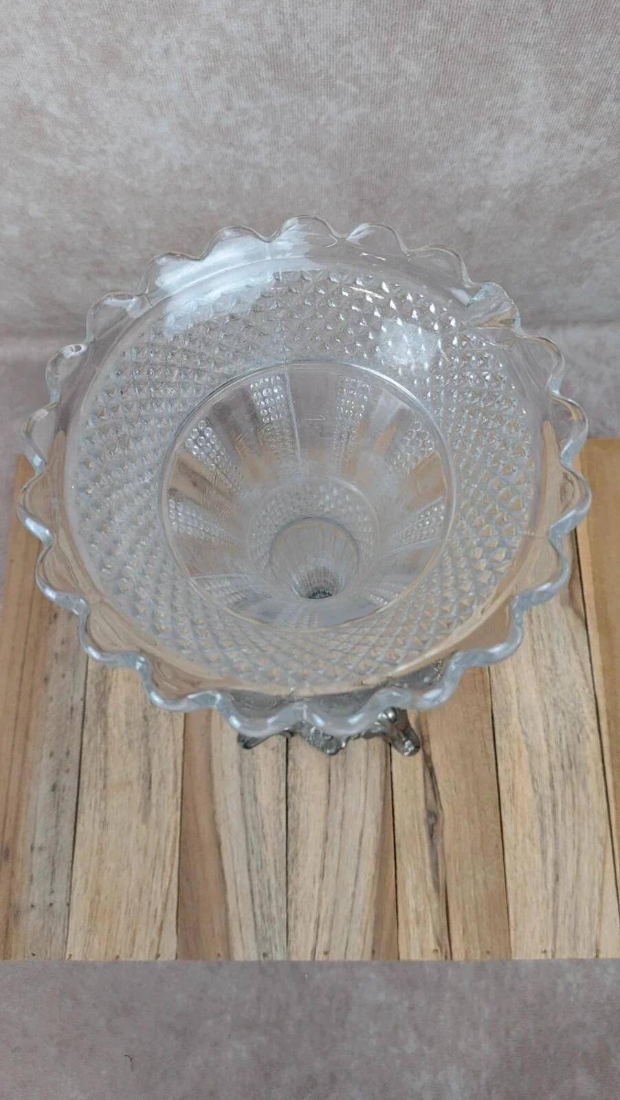 Vintage pressed glass tulip vase on silver-plated metal stand – centrepiece