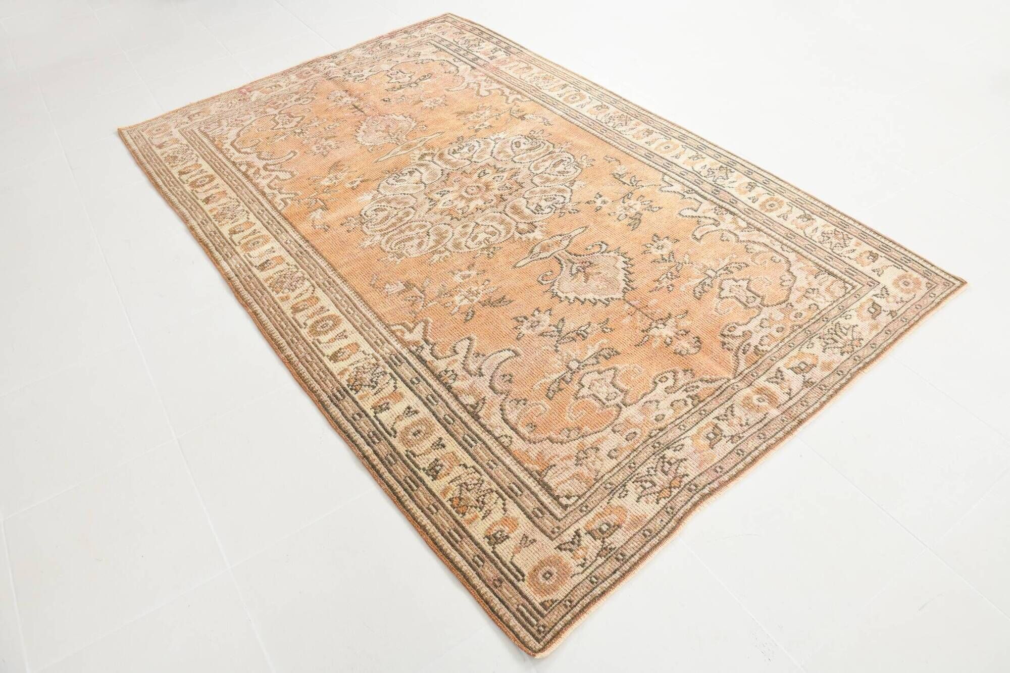 Tapis Oushak Vintage, Laine Fait Main, Beige et Pêche, 168x257 Cm