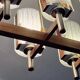 Brutalist chandelier in teak and art glass, Italy, 1960s