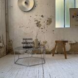 Hexagonal glass and chrome coffee table