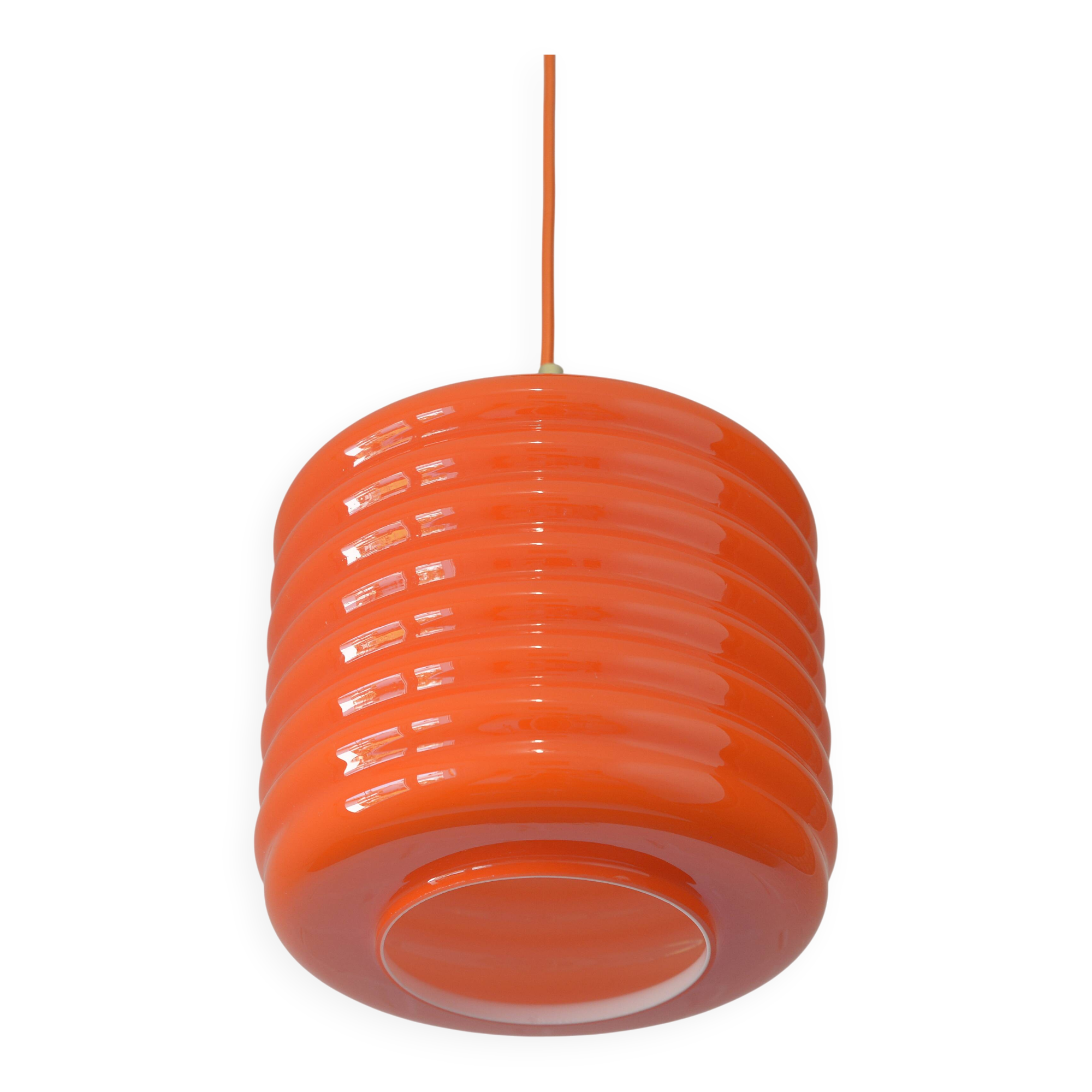 Vintage Pendant Light Hanging Retro Lamp Space Age Style MCM Orange Glass