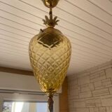 Pineapple chandelier in amber glass and brass