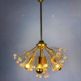 Emil Stejnar Sputnik chandelier for Rupert Nikoll, brass & crystal, Vienna, 1950s