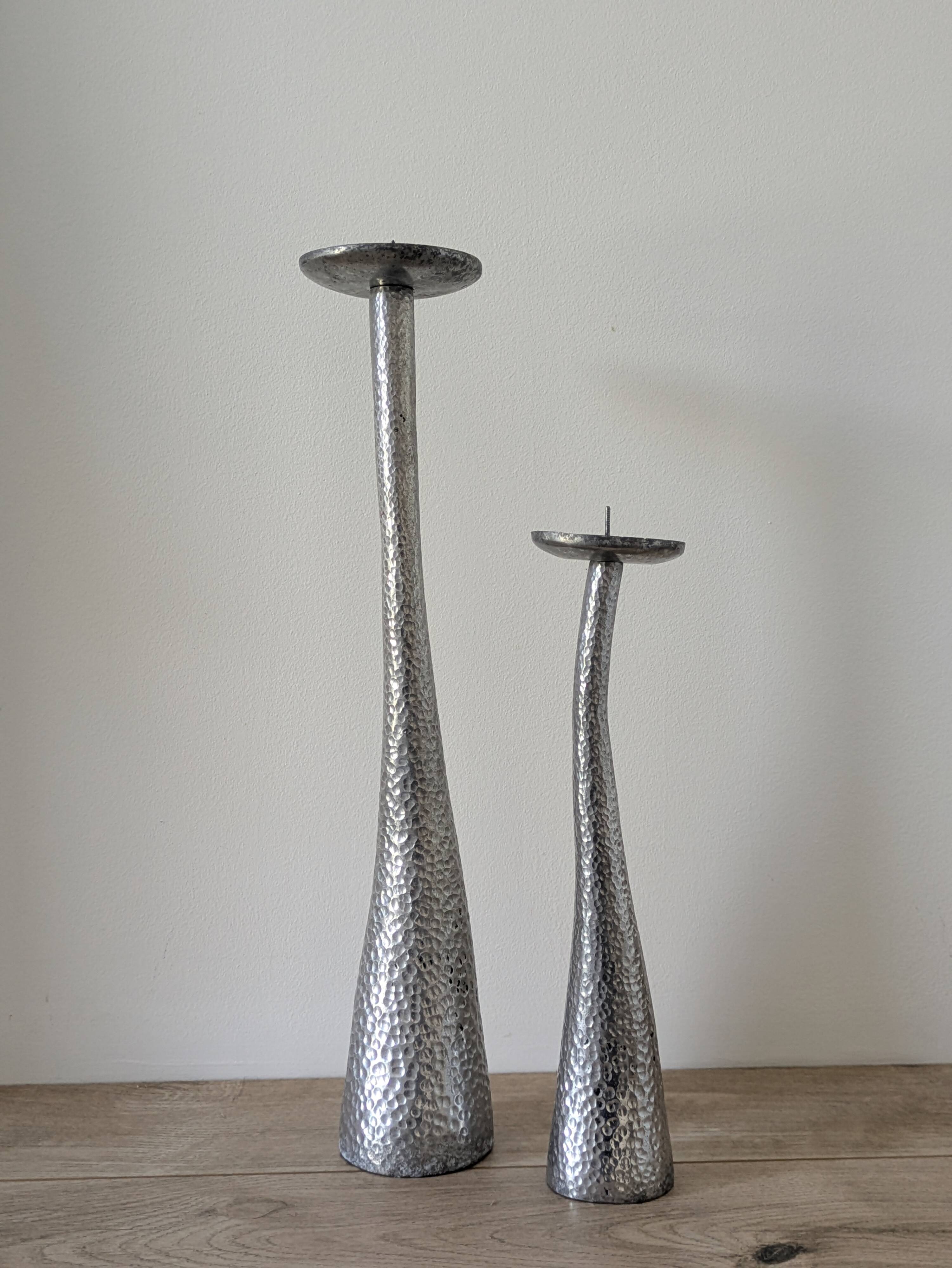 Brutalist hammered candlesticks