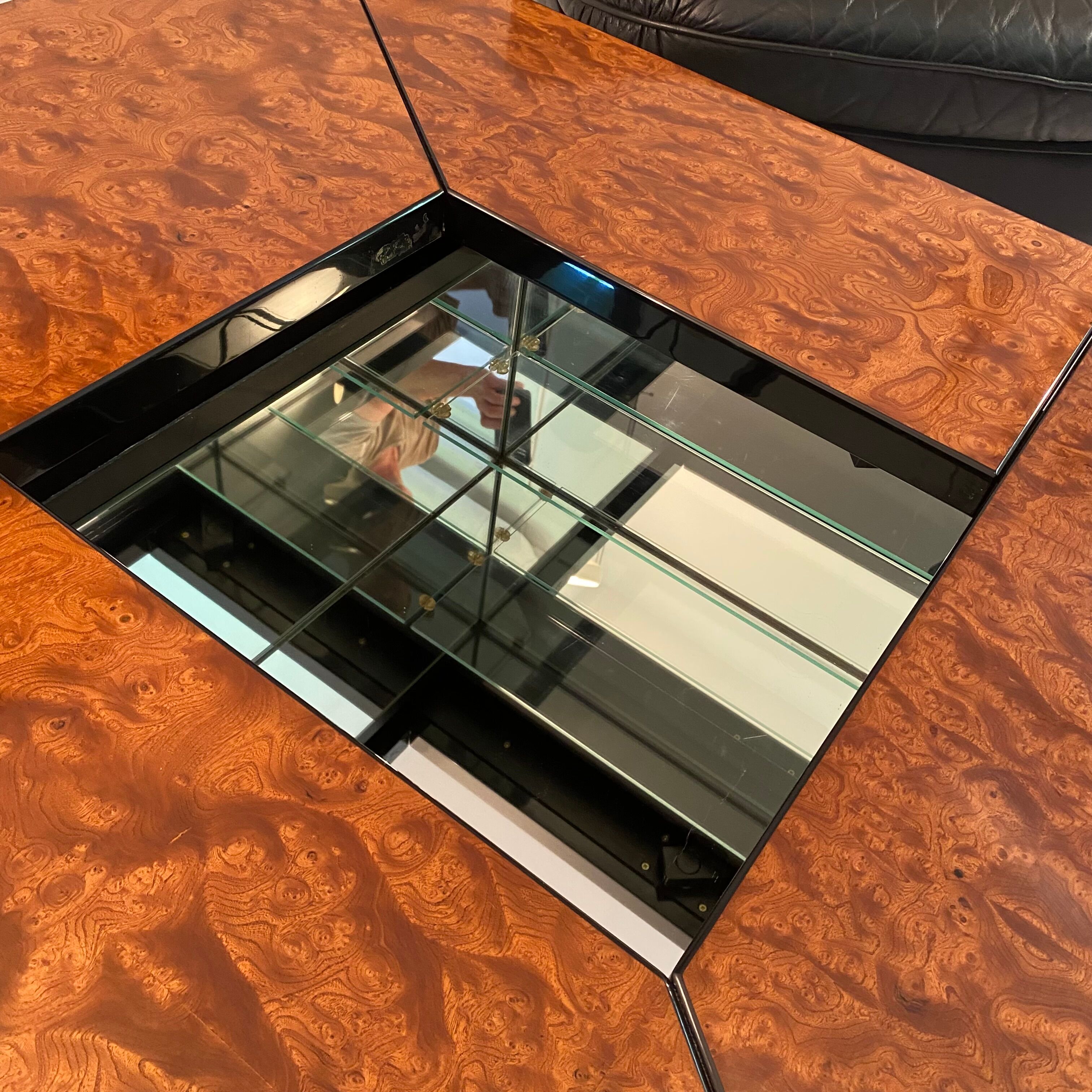 Coffee bar table in elm magnifying glass by Paul Michel, 1970
