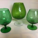 Trio of green glass vases Empoli Italy