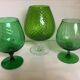 Trio of green glass vases Empoli Italy