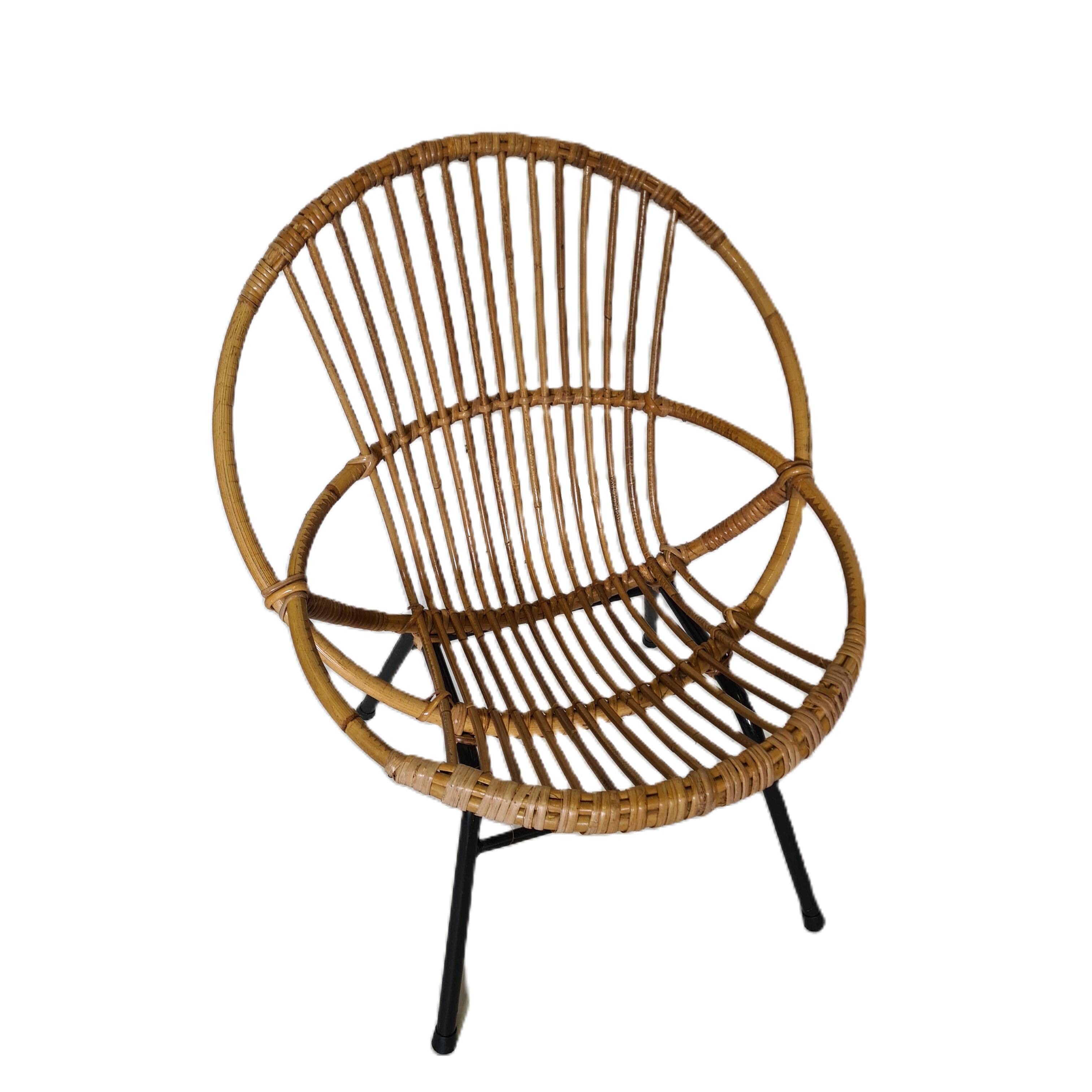 Rohe Noordwolde Rattan Bucket Chair, 1960s