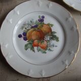 Set of 5 antique Limoges porcelain plates L.J.V with fruit decoration