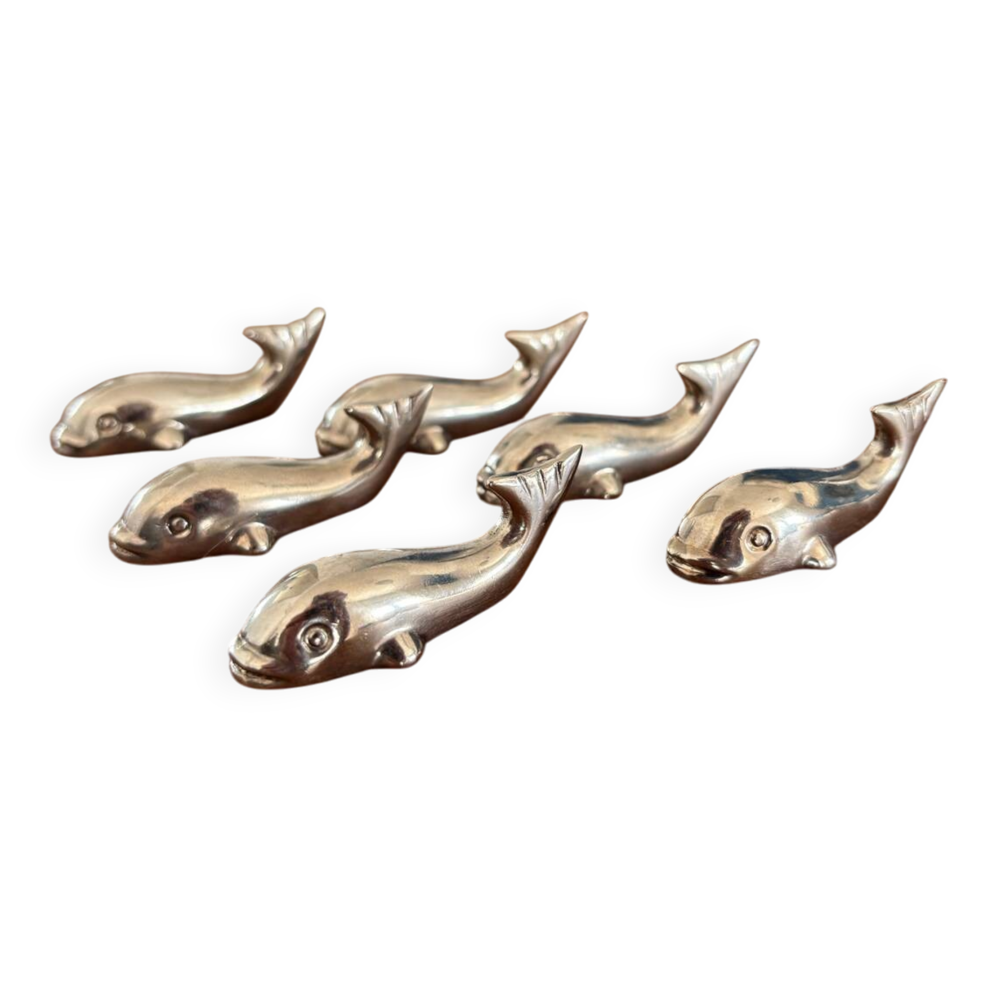 set of 6 vintage stainless steel whale knife rests - whale shape
