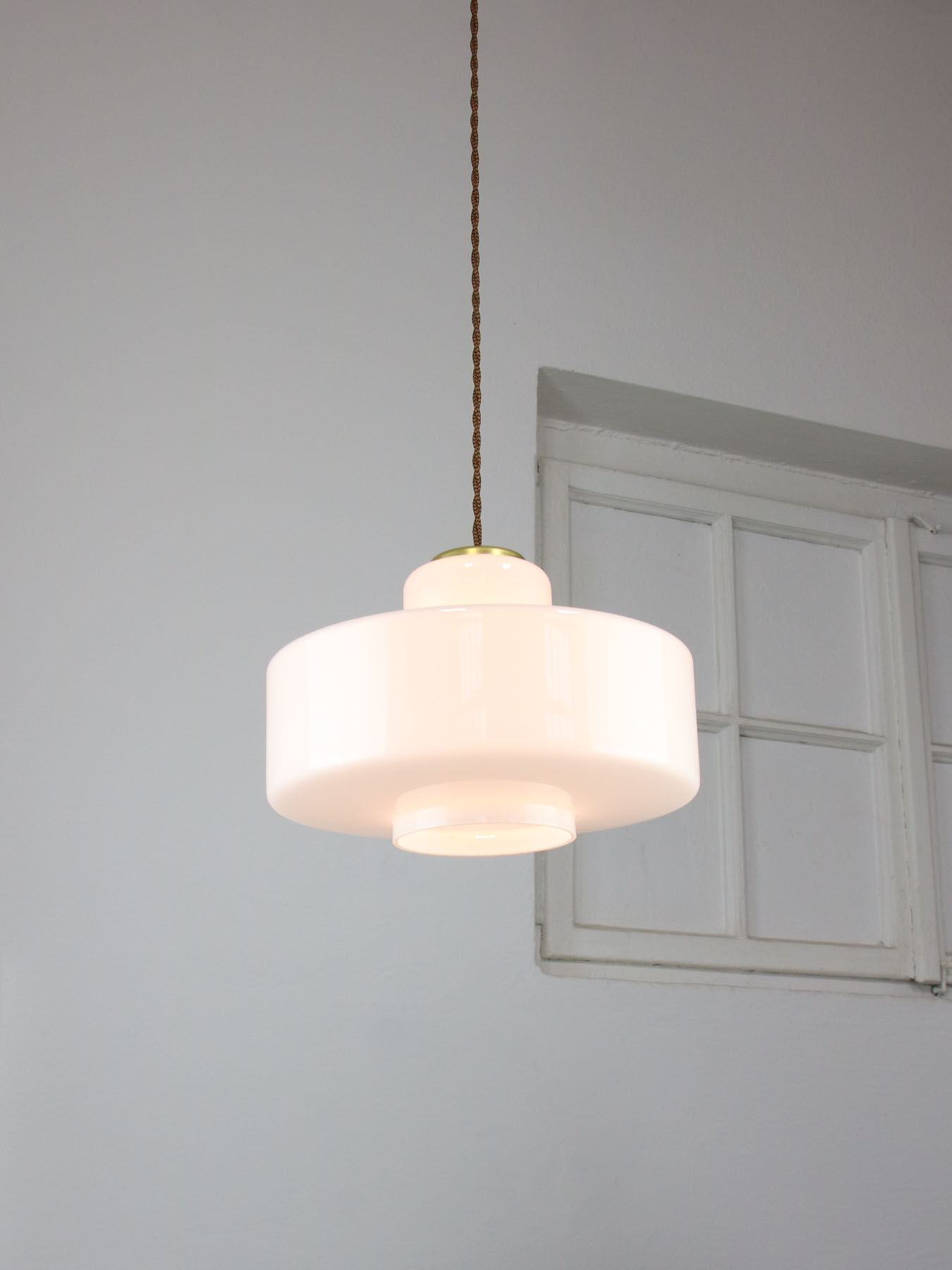Mid-century Italian White Glass and Brass Pendant Lamp