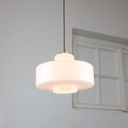 Mid-century Italian White Glass and Brass Pendant Lamp