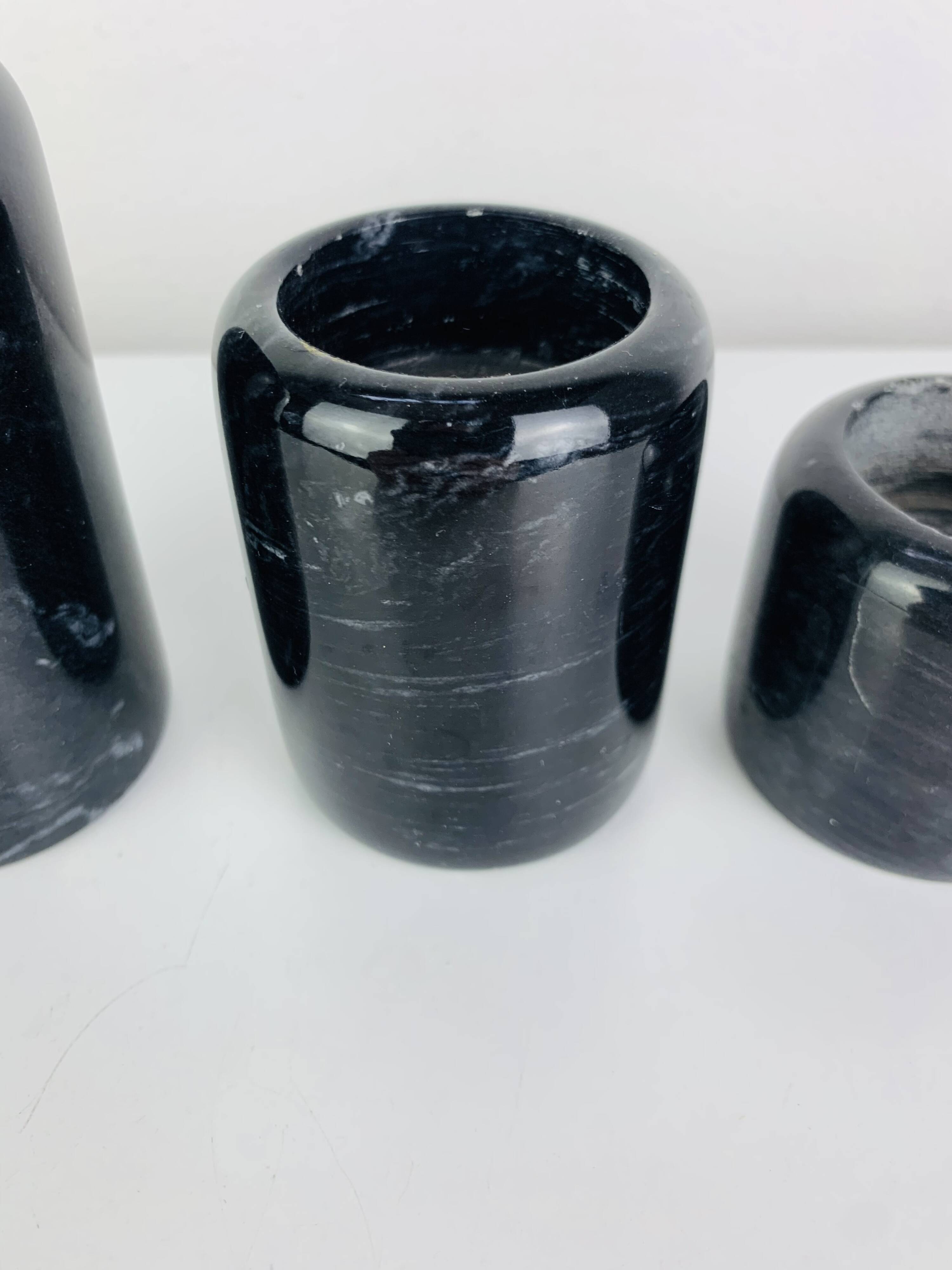 Vintage black marble candlestick trio