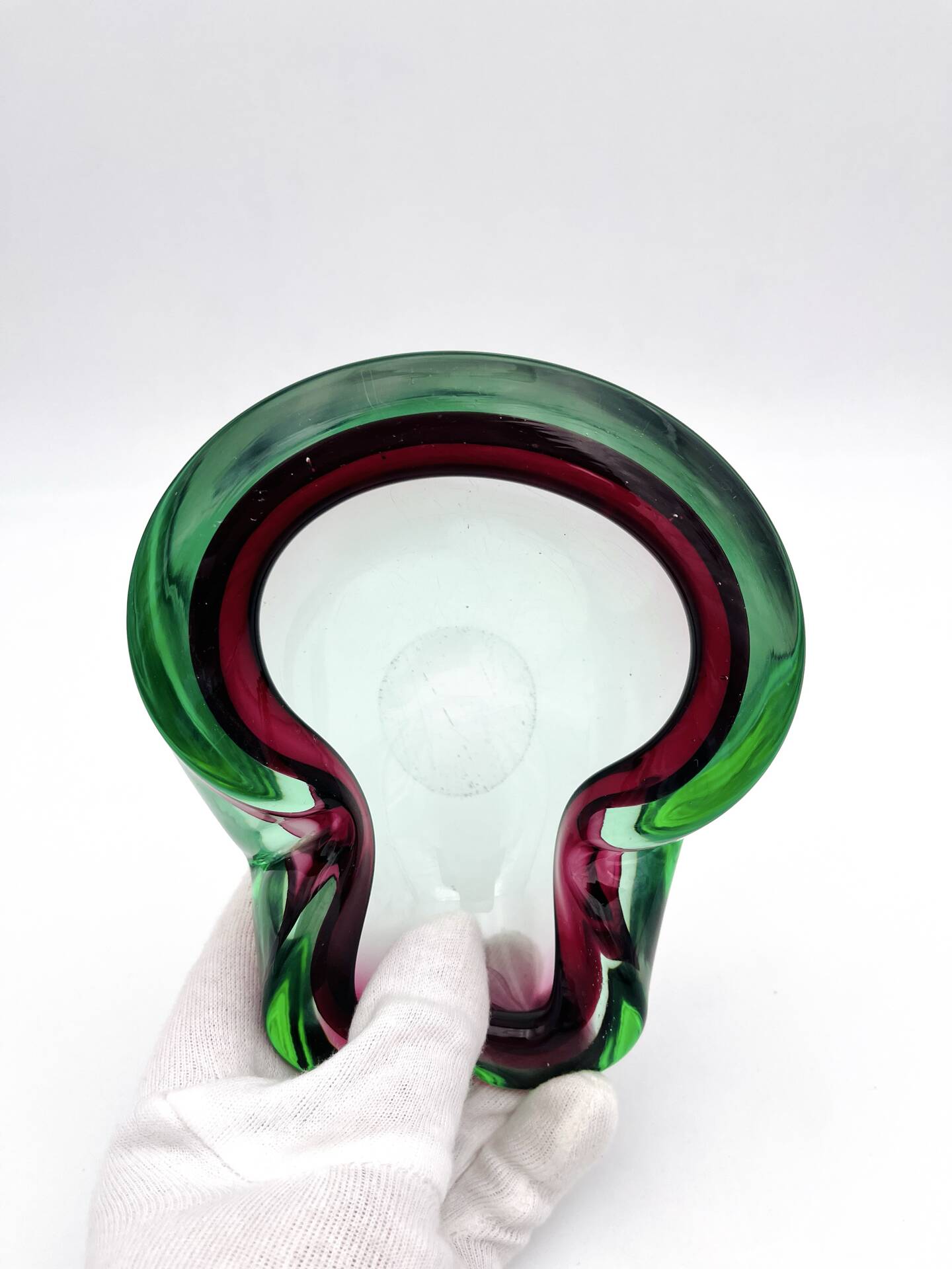 Flavio Poli Seguso Sommerso Green Magenta Ashtray 17.5cm 962g