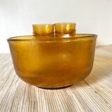 Salad bowl and bowls in amber glass, 70s