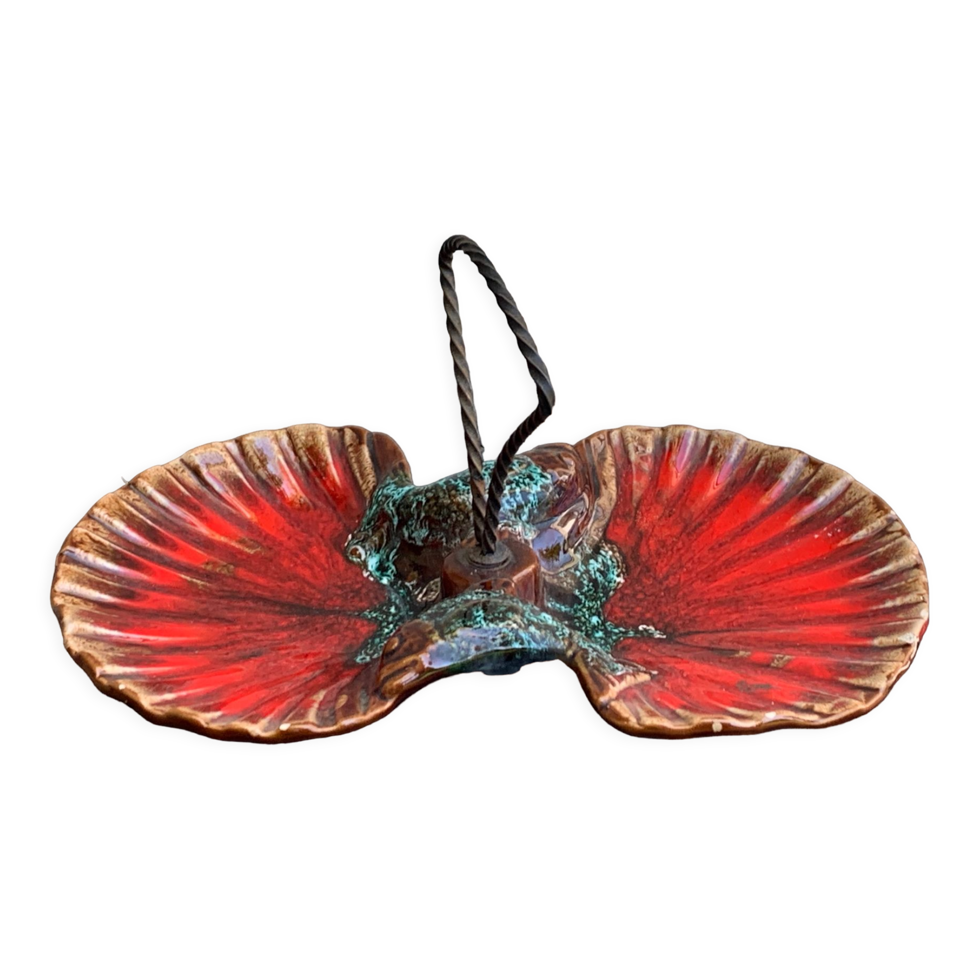 Servant in the shape of an enamelled ceramic shell and forged iron in vintage Vallauris style