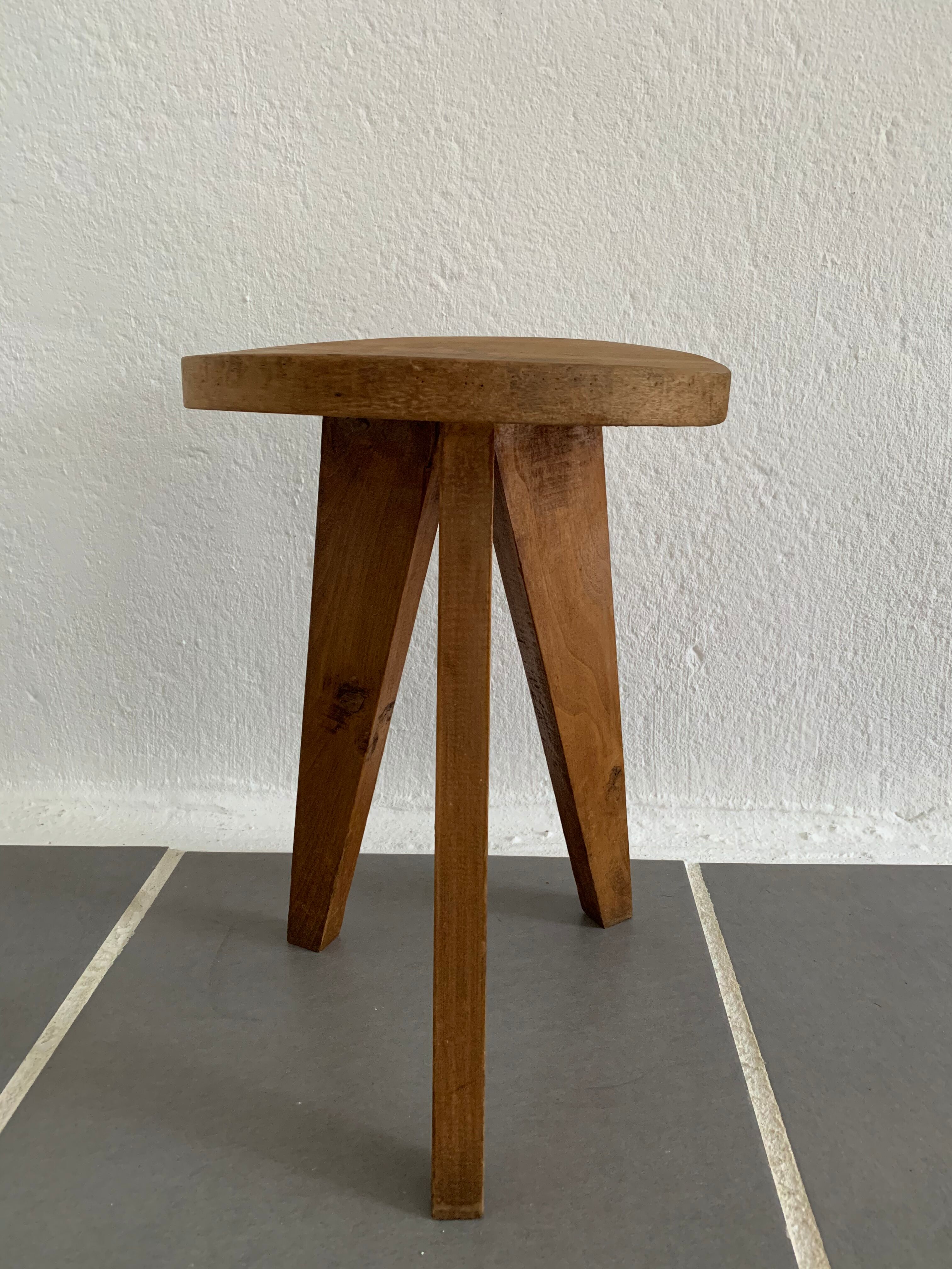 Vintage raw wood tripod stool