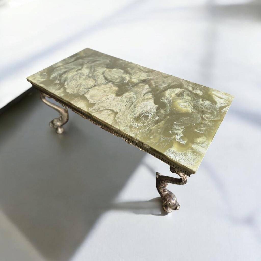 Vintage onyx coffee table with koi legs