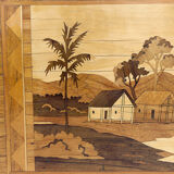 African Midcentury coffee table in inlaid wood, circa 1960