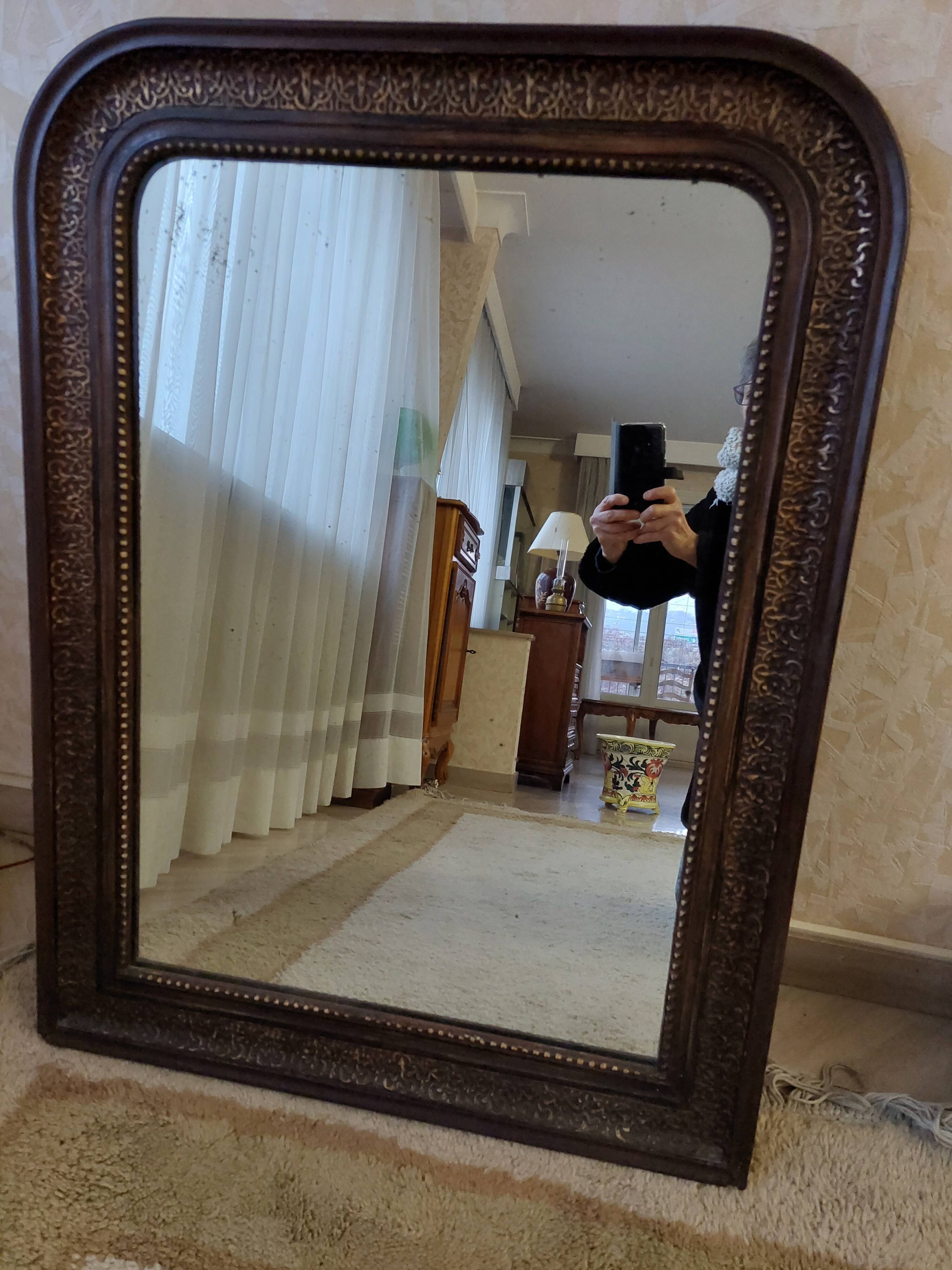 mirror carved wooden semi-circle frame 60x70cm