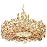 Golden brass chandelier with crystal glass inlays by Palwa, Germany, 1970s.