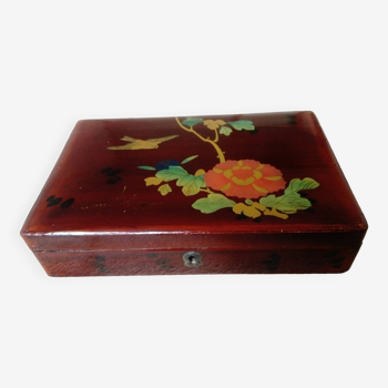 Boîte ancienne en bois laqué à décor chine ou japon,oiseau et fleur