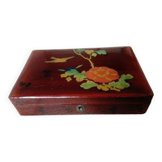 Boîte ancienne en bois laqué à décor chine ou japon,oiseau et fleur