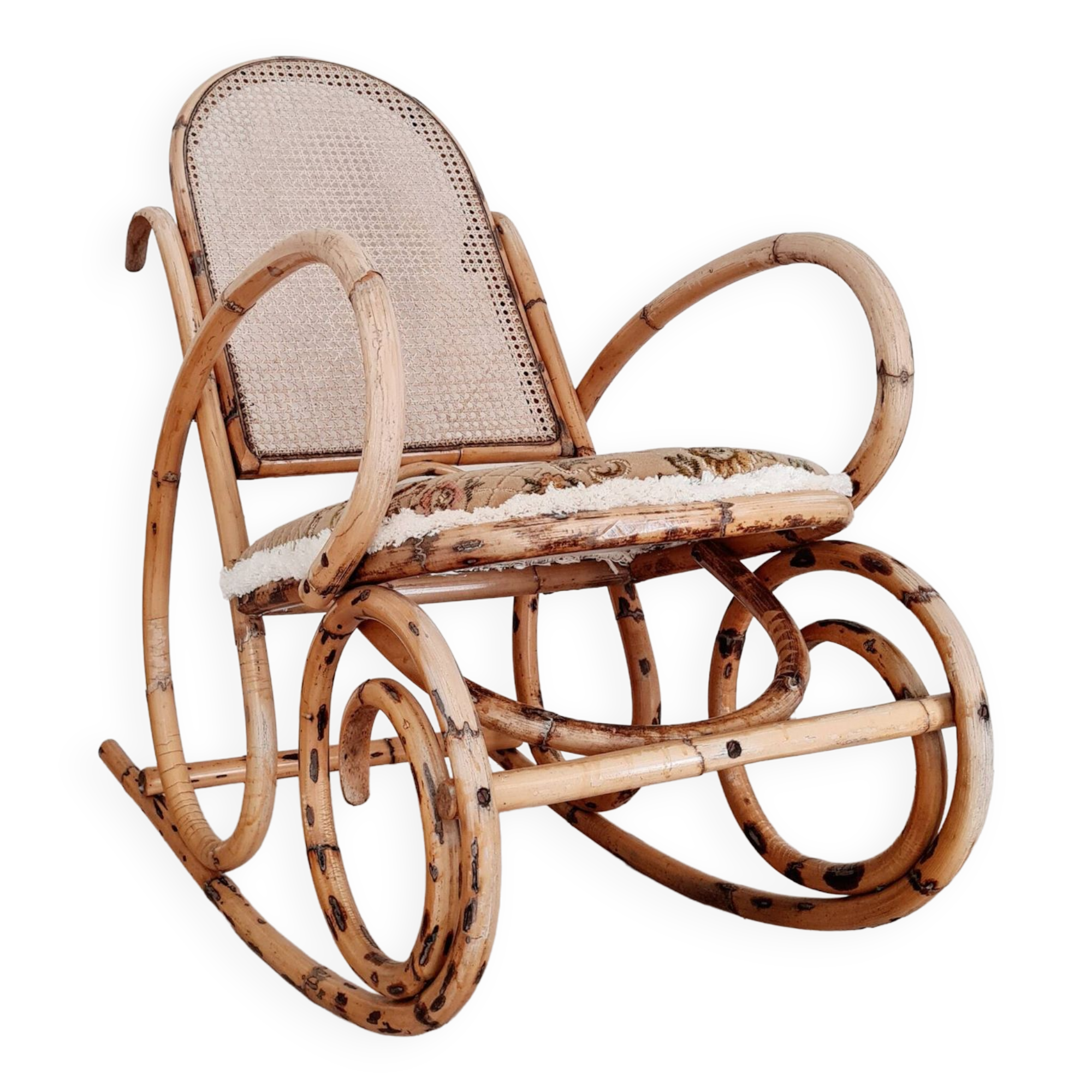 Cane rocking chair and upholstered seat