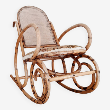 Cane rocking chair and upholstered seat