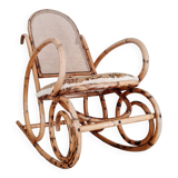 Rocking-chair cannage et assise tapissée
