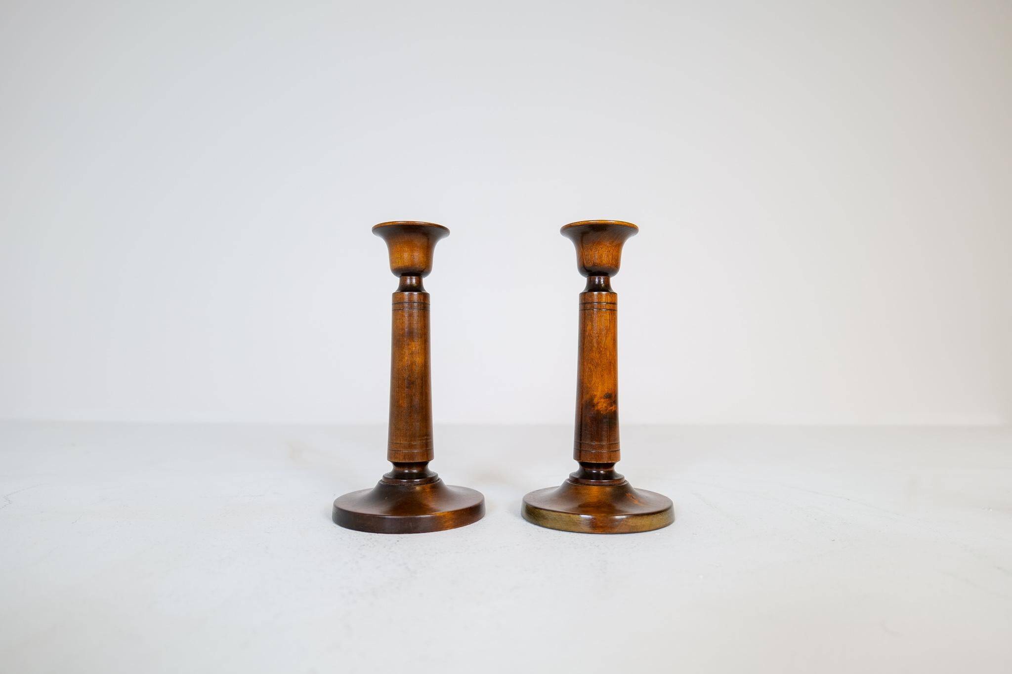 Mid-century set of 4 birch candlesticks by Carl Malmsten, Sweden, 1960s.