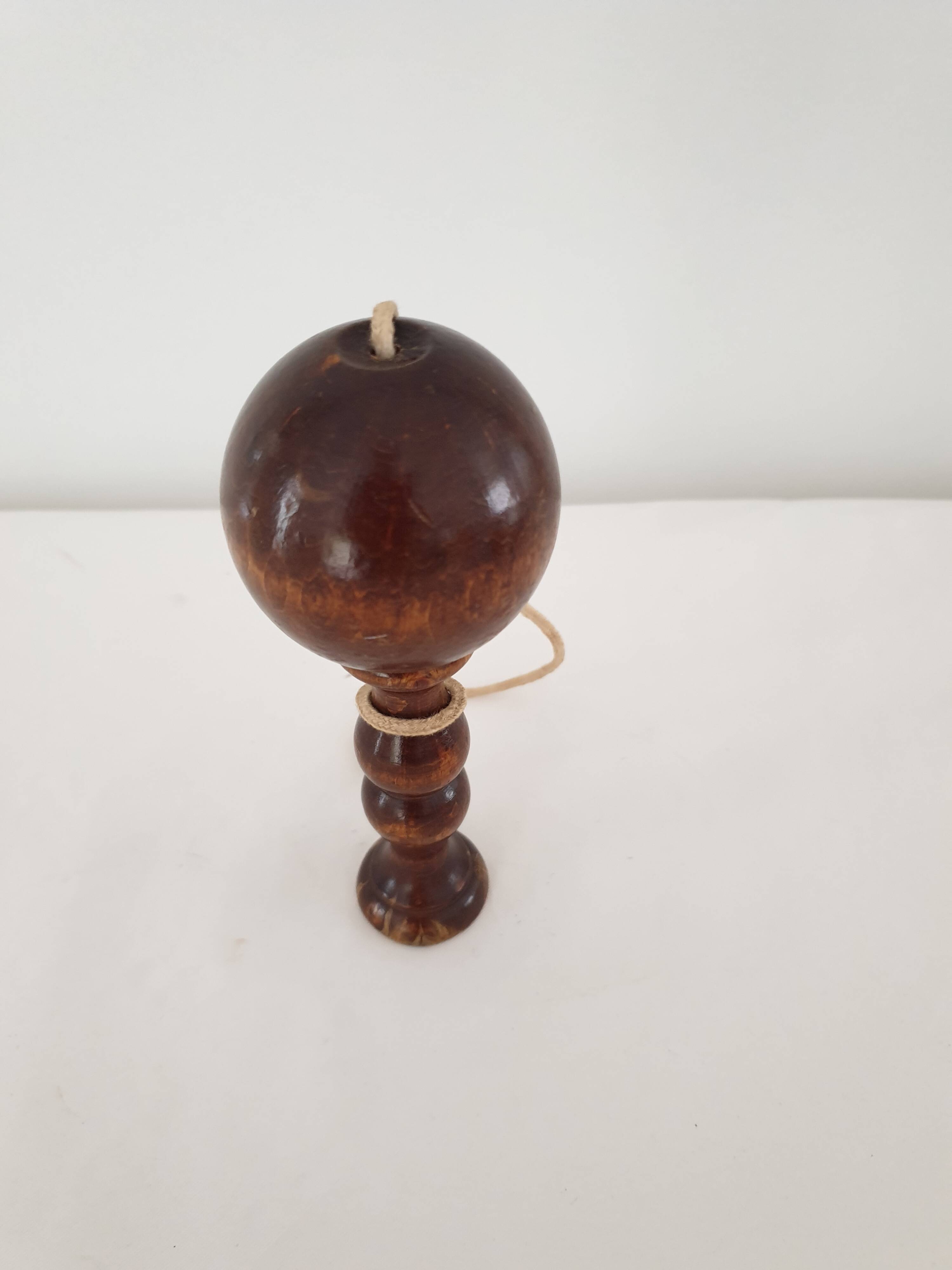 Old wooden Bilboquet - wood color Height 16 Cm