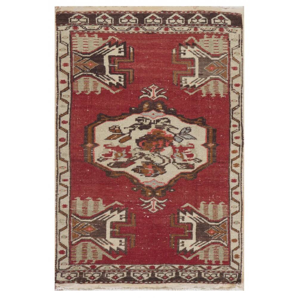 Hand-knotted Small Rug. Door Mat. Turkish Wool Seat Cover. Entryway Mat. Kitchen Rug. Vintage Bath Mat