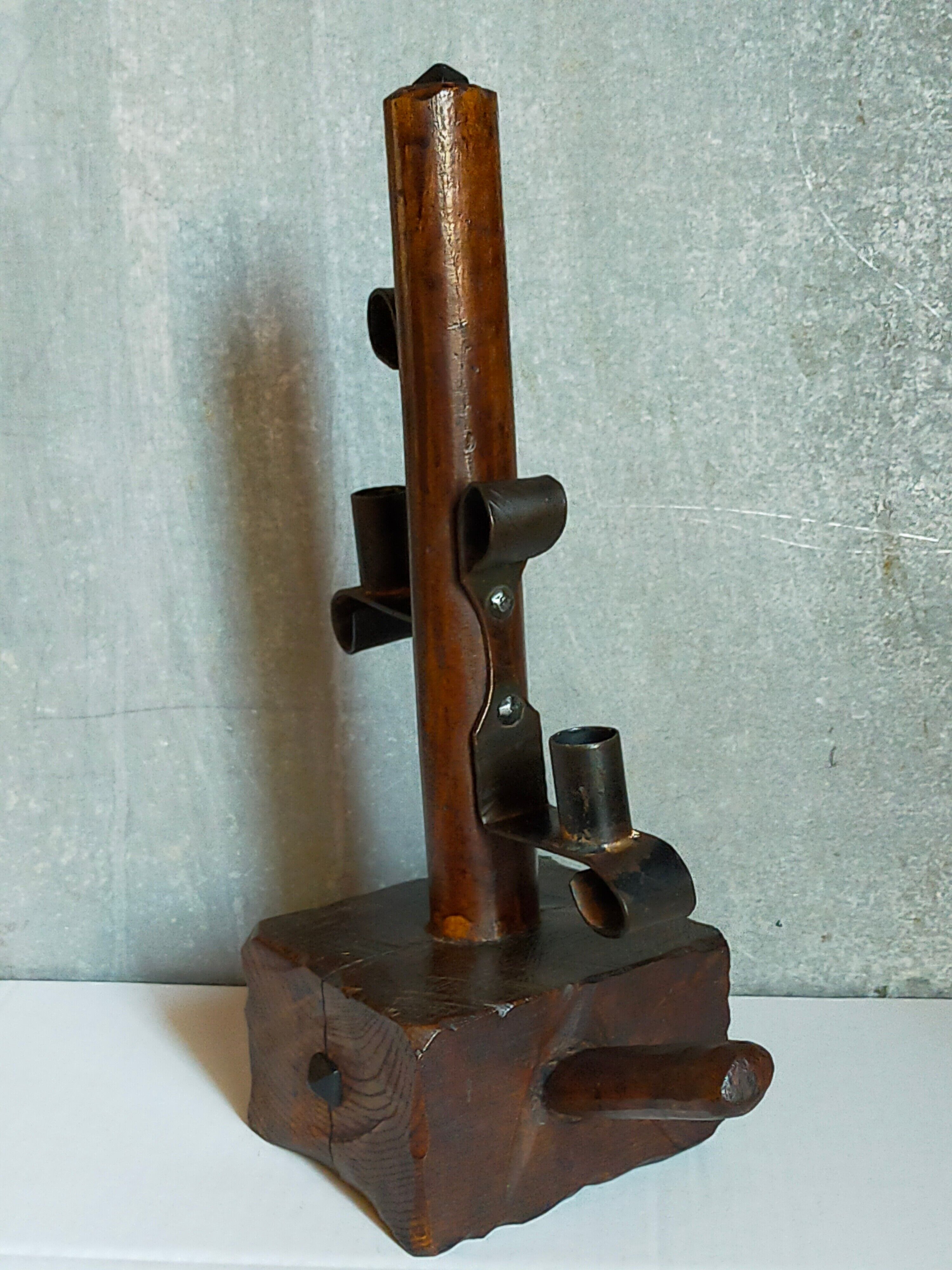 Rustic candle holder Art-popular solid wood and vintage wrought iron