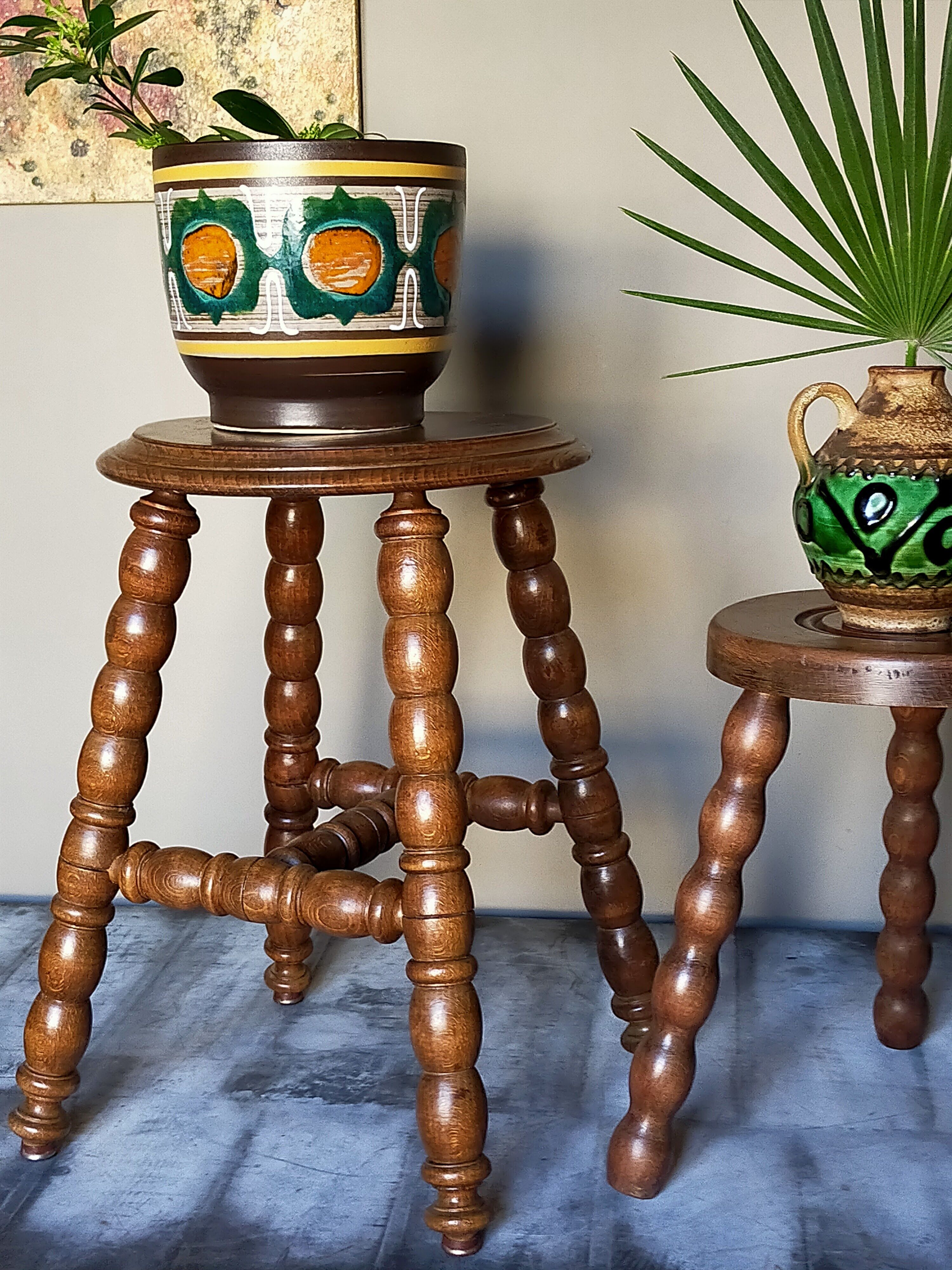 Vintage turned solid wooden stool